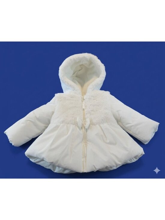 Little Me Other - Little Me Baby Girls Ivory Faux Fur Hooded Jacket With Bow Size 12 Months